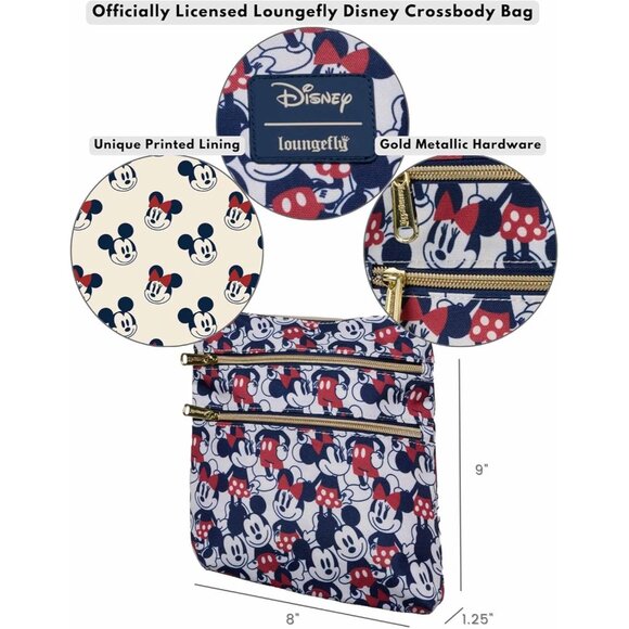 Chic Mickey & Minnie Mouse Navy Nylon Crossbody Purse with Adjustable Strap - Picture 3 of 9